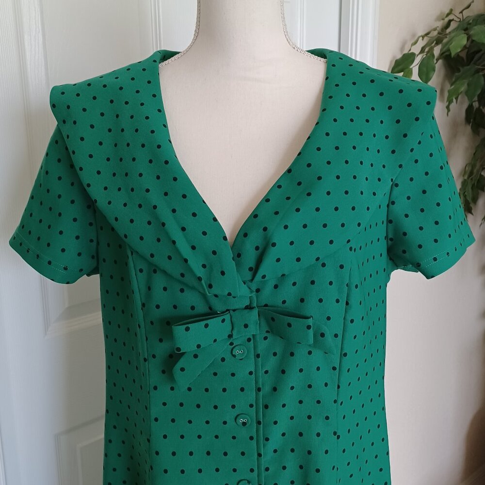 EUC Tatyana "Esmeralda" Green Polka Dot Bow Pinup Dress Size XXL - Picture 7 of 12